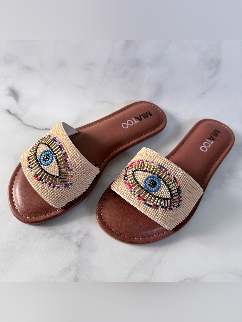 MIA TOO Women's Kara Beaded Eye Slide Sandal Size 7